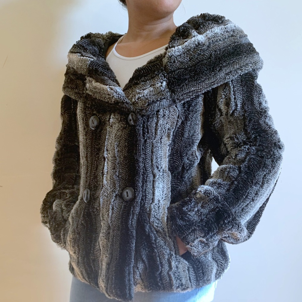 Vintage Faux Fur Butter Soft Black/Grey Coat